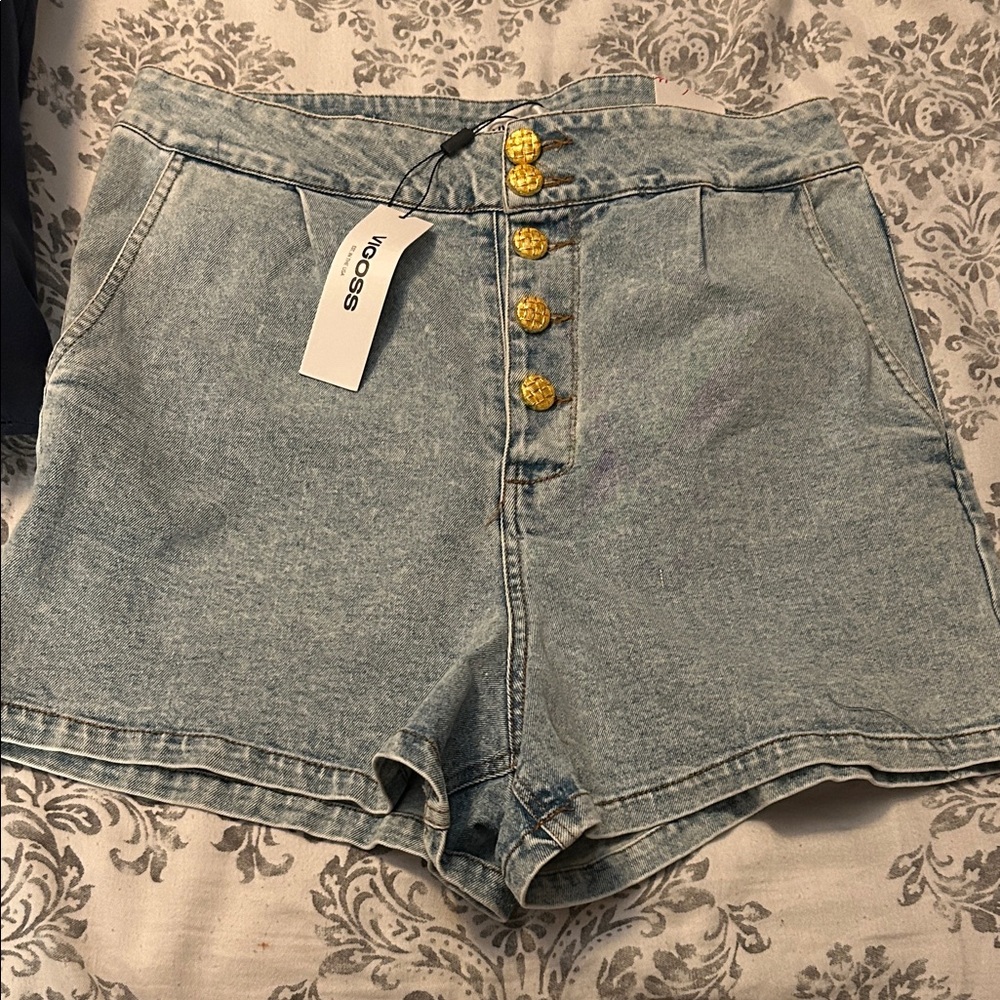 Vigoss Light Blue Jean Shorts with Yellow Buttons